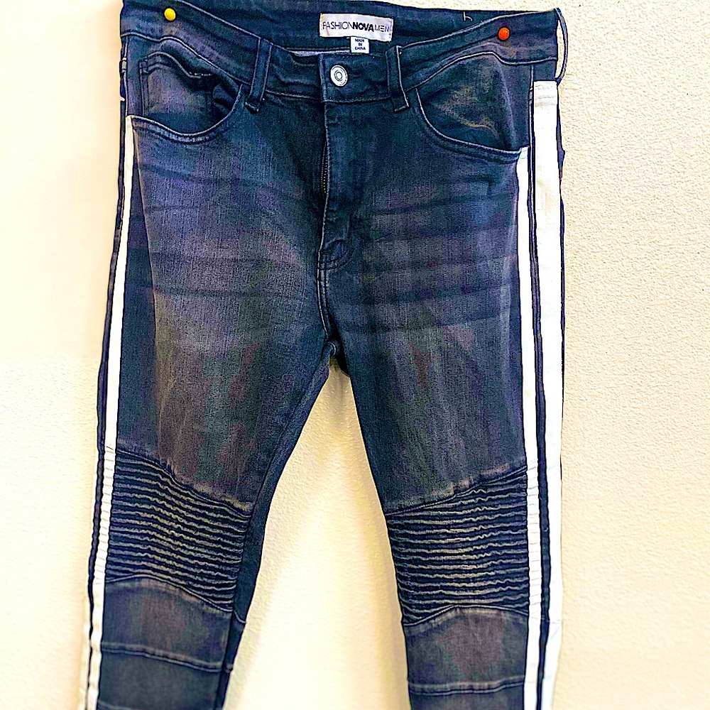 Skinny Fit Black White Striped Fashion Nova Jeans